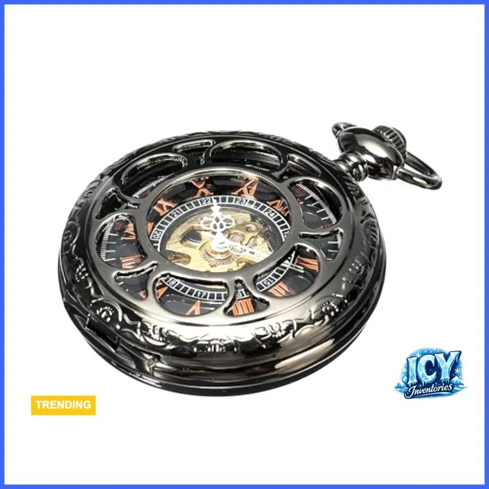 Mechanical Hand Wind Pocket Watch with Chain, Vintage Steampunk Accessory